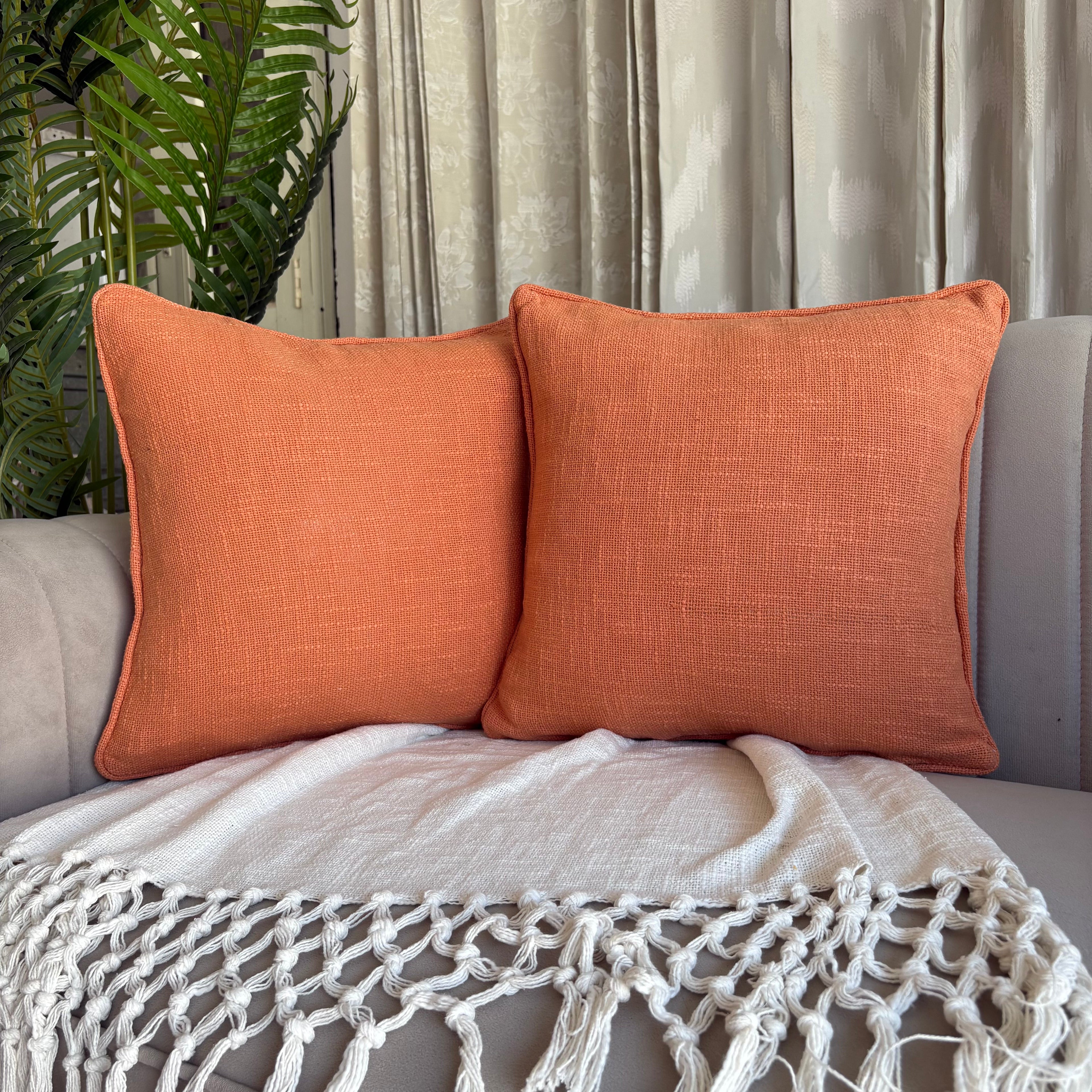 Slub-Cotton Plain Cushion Cover, 40cm X 40cm (16" X 16")