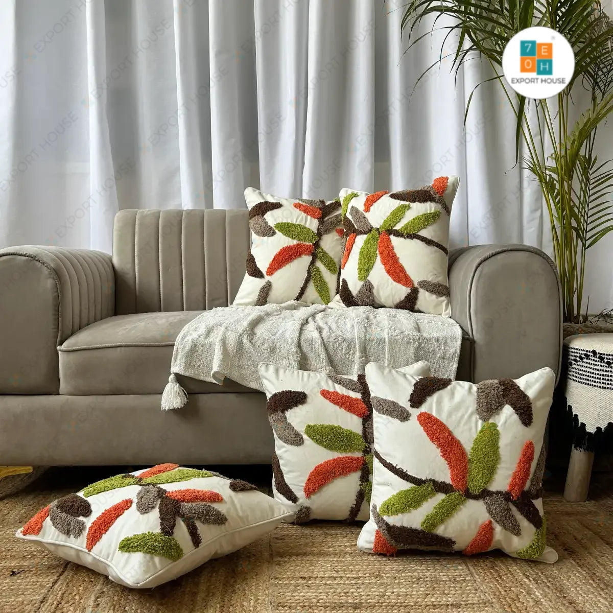 Export House Cotton Tufted Cushion Cover -  Size:40cm X 40cm (16" X 16")
