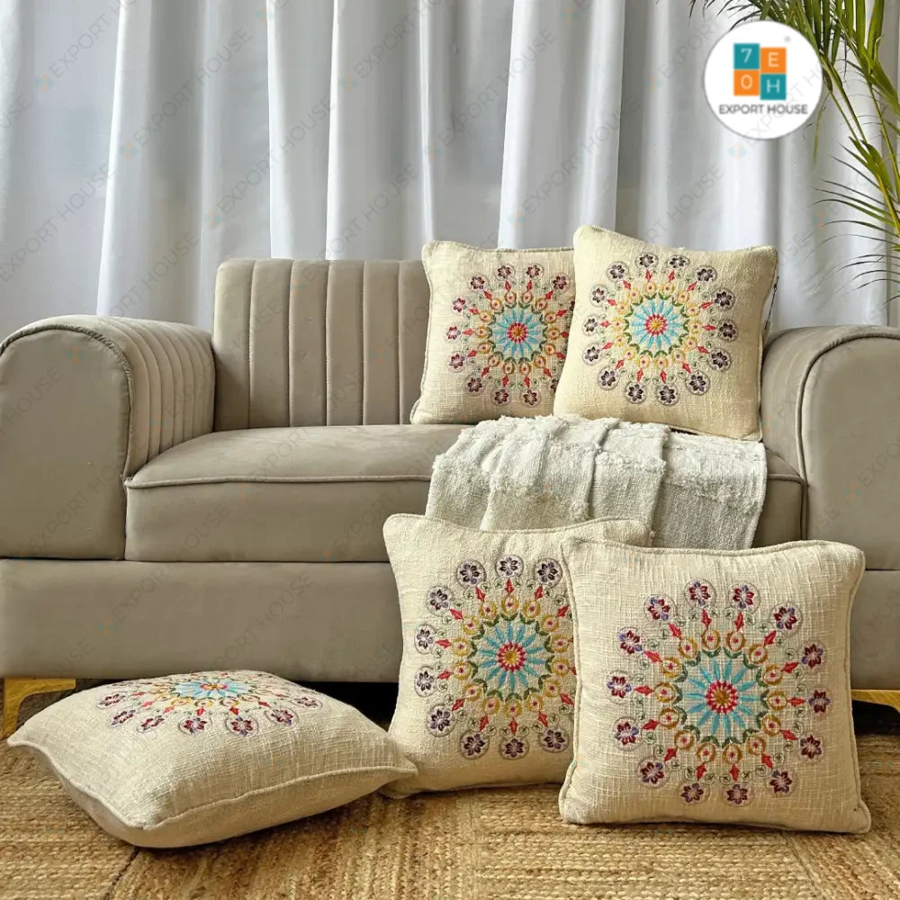 Export House Cotton Embroidered Cushion Cover -  Size:40cm X 40cm (16" X 16")