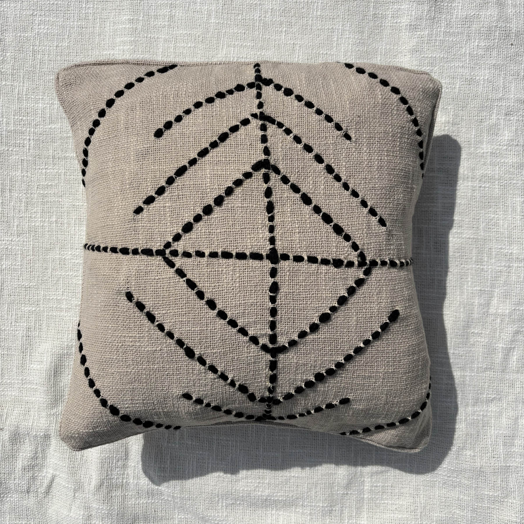 Slub-cotton Embroidered Cushion Cover, 40cm X 40cm (16" X 16")