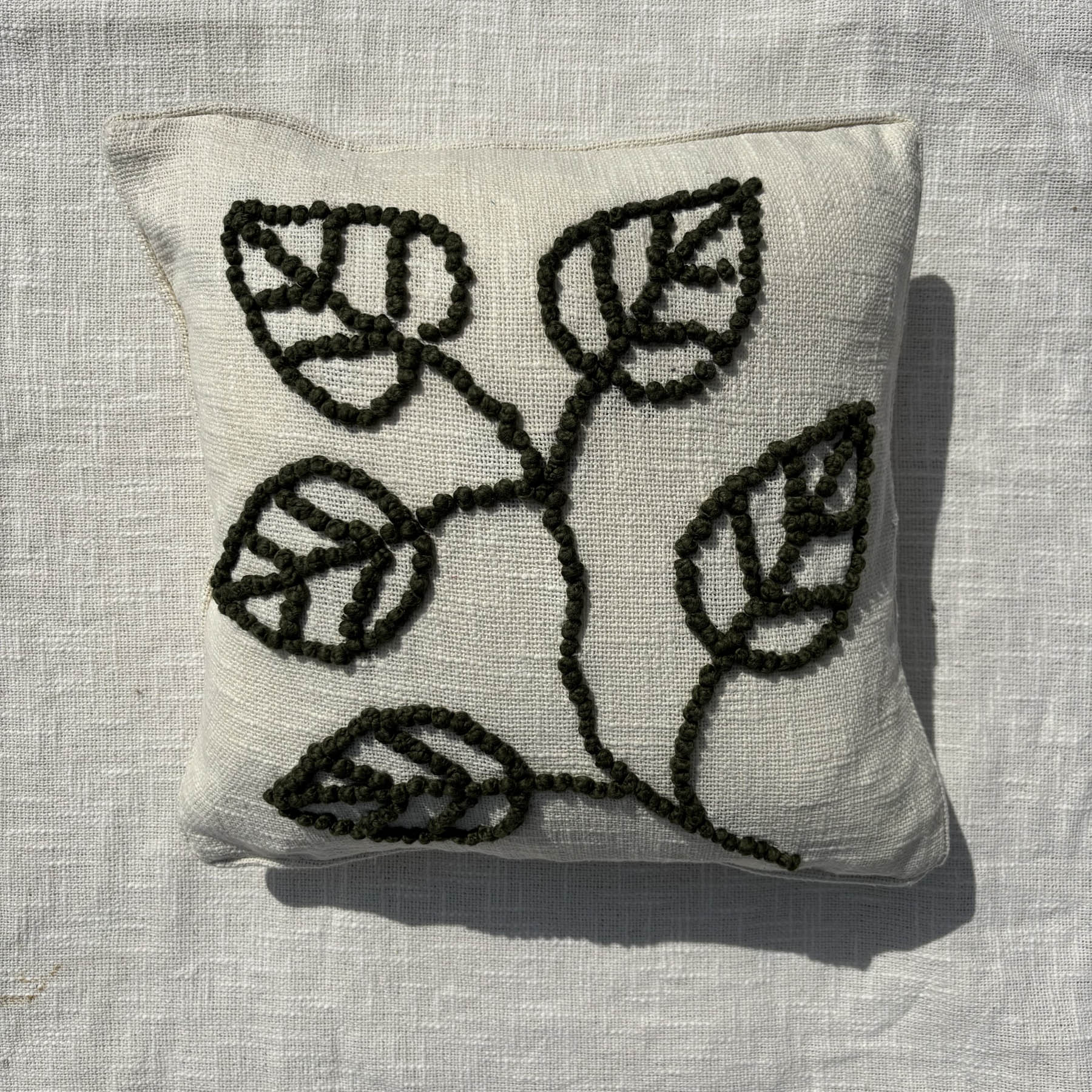 Slub-cotton Embroidered Cushion Cover, 40cm X 40cm (16" X 16")