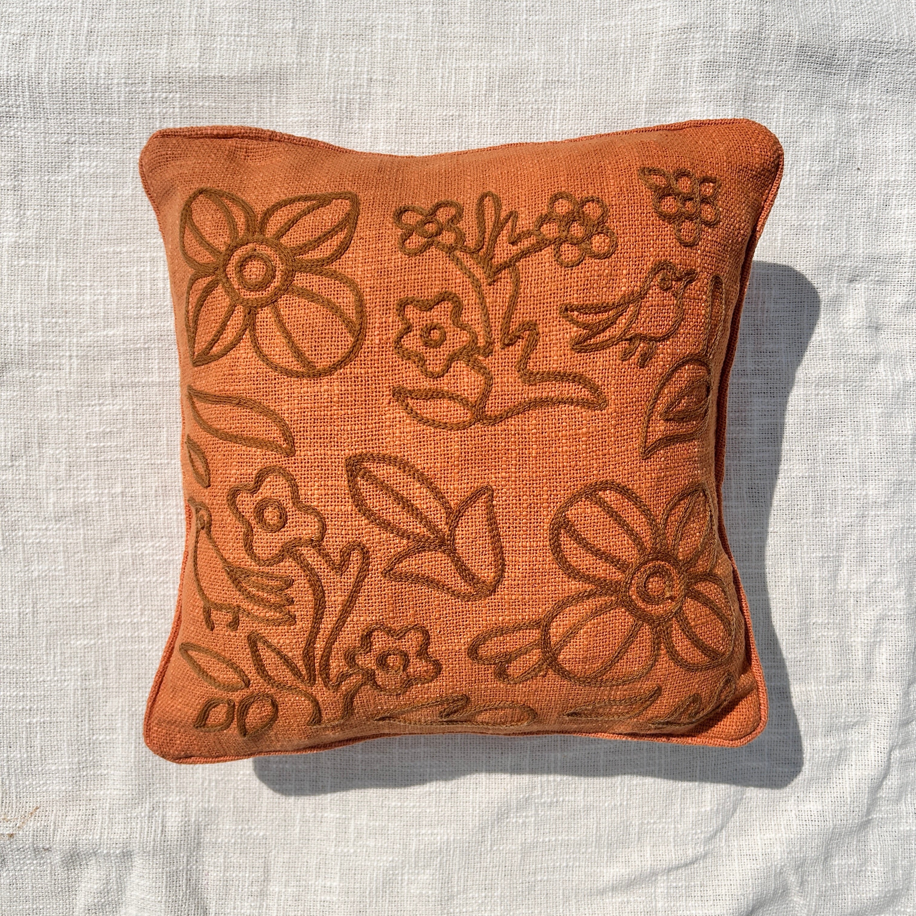 Slub-cotton Embroidered Cushion Cover, 40cm X 40cm (16" X 16")