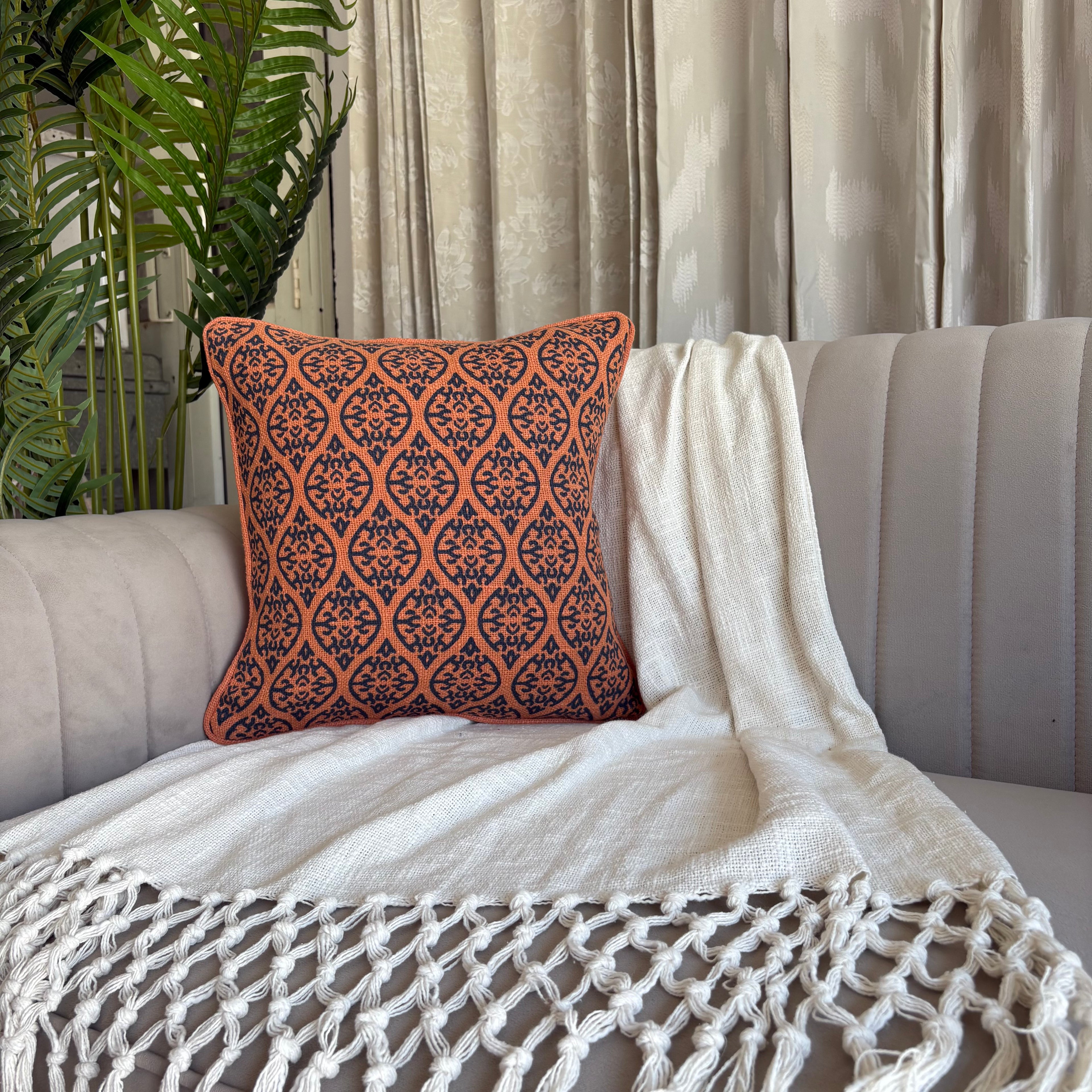 Slub-Cotton Printed Cushion Cover, 40cm X 40cm (16" X 16")