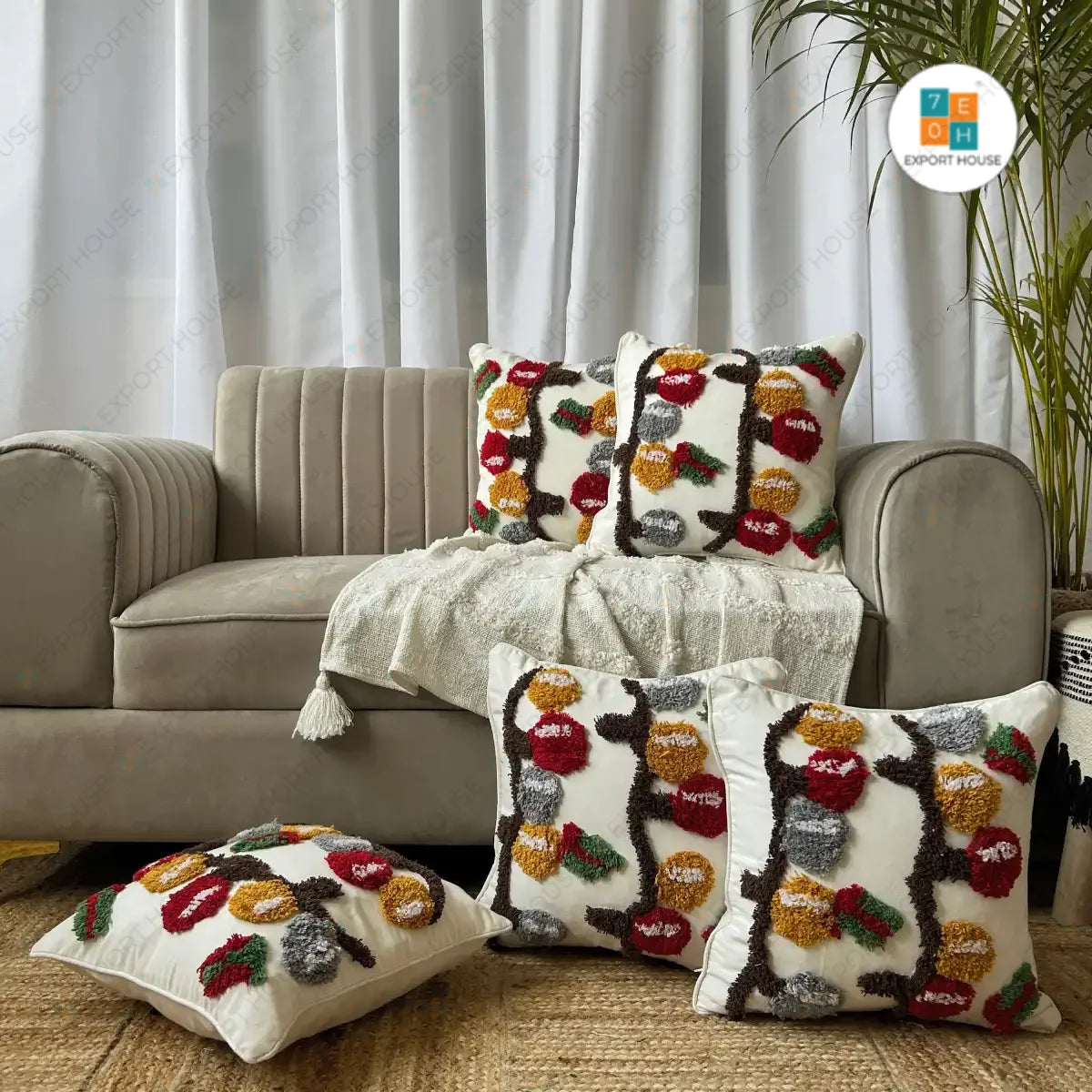 Export House Cotton Tufted Cushion Cover -  Size:40cm X 40cm (16" X 16")