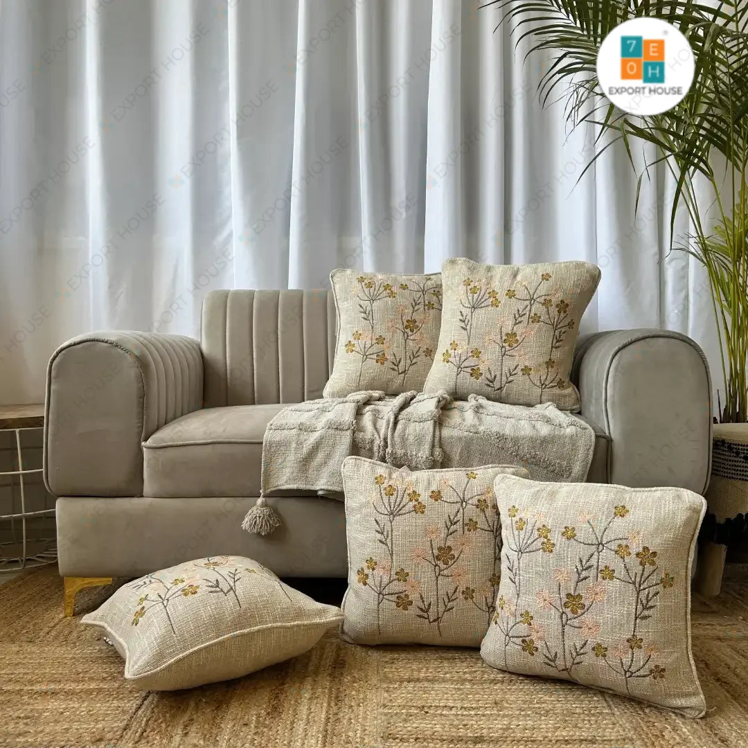 Export House Cotton Embroidered Cushion Cover -  Size:40cm X 40cm (16" X 16")