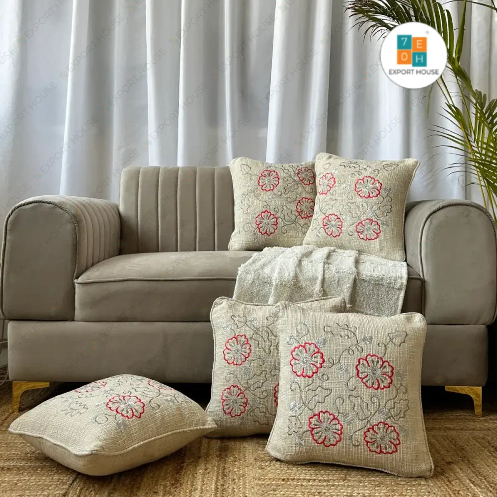 Export House Cotton Embroidered Cushion Cover -  Size:40cm X 40cm (16" X 16")