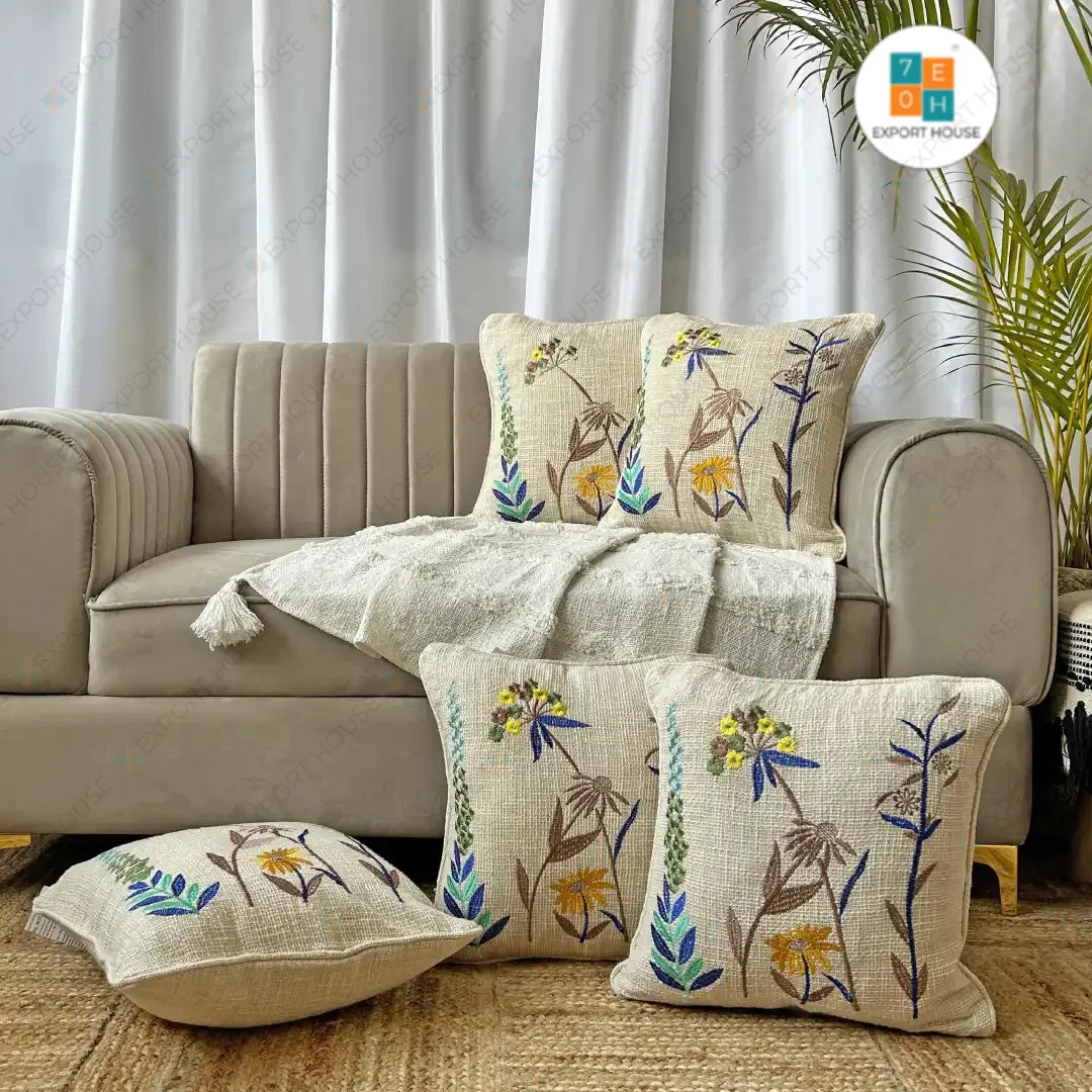 Export House Cotton Embroidered Cushion Cover -  Size:40cm X 40cm (16" X 16")