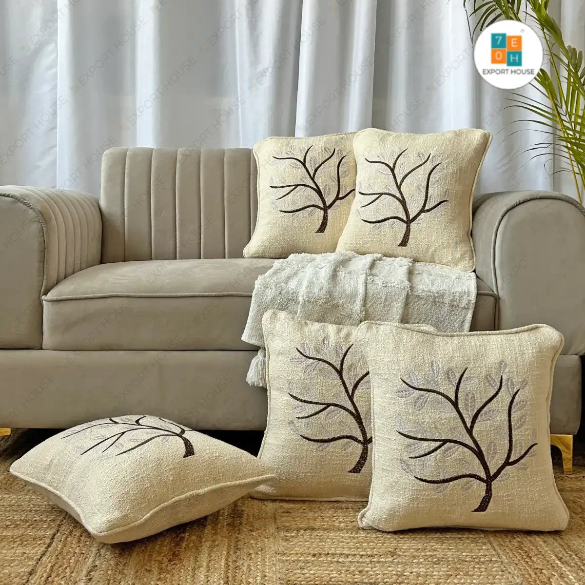Export House Cotton Embroidered Cushion Cover -  Size:40cm X 40cm (16" X 16")