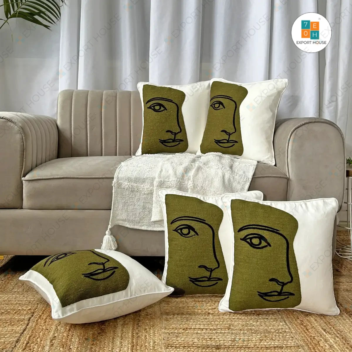 Export House Cotton Embroidered Cushion Cover -  Size:40cm X 40cm (16" X 16")