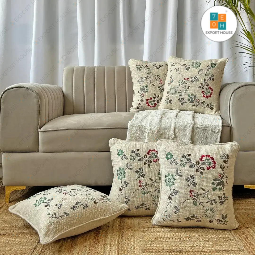 Export House Cotton Embroidered Cushion Cover -  Size:40cm X 40cm (16" X 16")