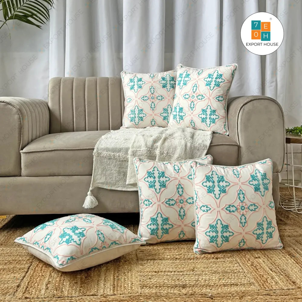 Export House Cotton Embroidered Cushion Cover -  Size:40cm X 40cm (16" X 16")