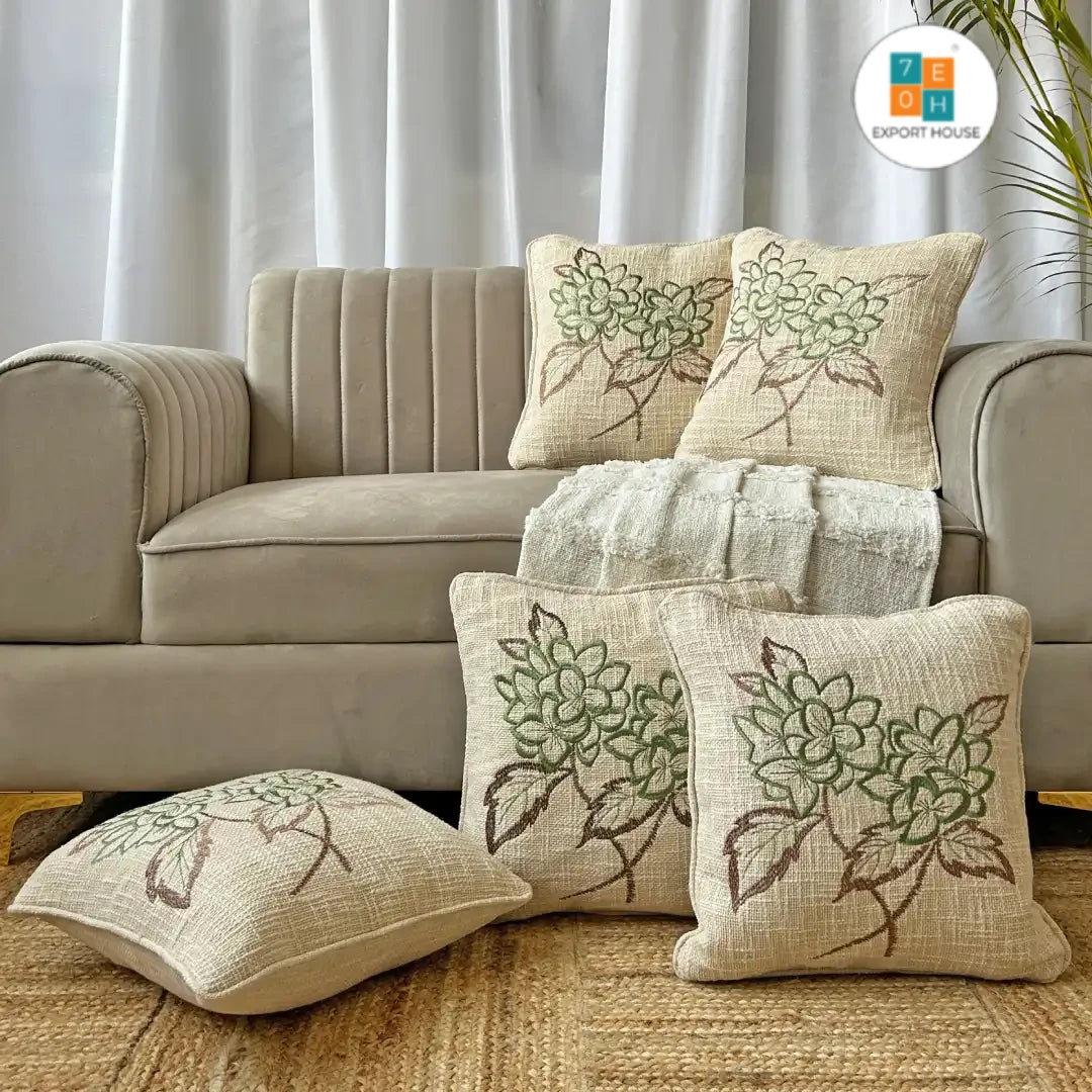 Export House Cotton Embroidered Cushion Cover -  Size:40cm X 40cm (16" X 16")