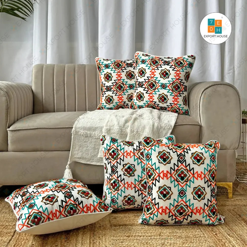 Export House Cotton Embroidered Cushion Cover -  Size:40cm X 40cm (16" X 16")