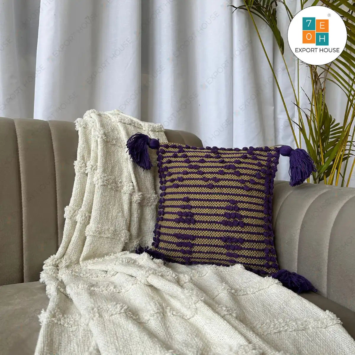Export House Cotton Boho Cushion Cover -  Size:30cm x 30cm (12" x 12")