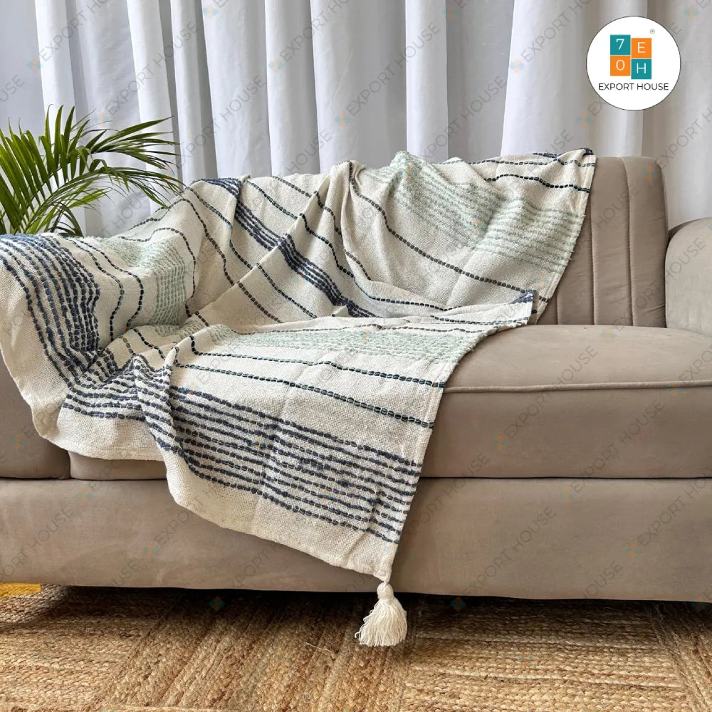Cotton Tufted Premium Sofa Throw Blanket, Size:127cm X 152cm (50" X 60")