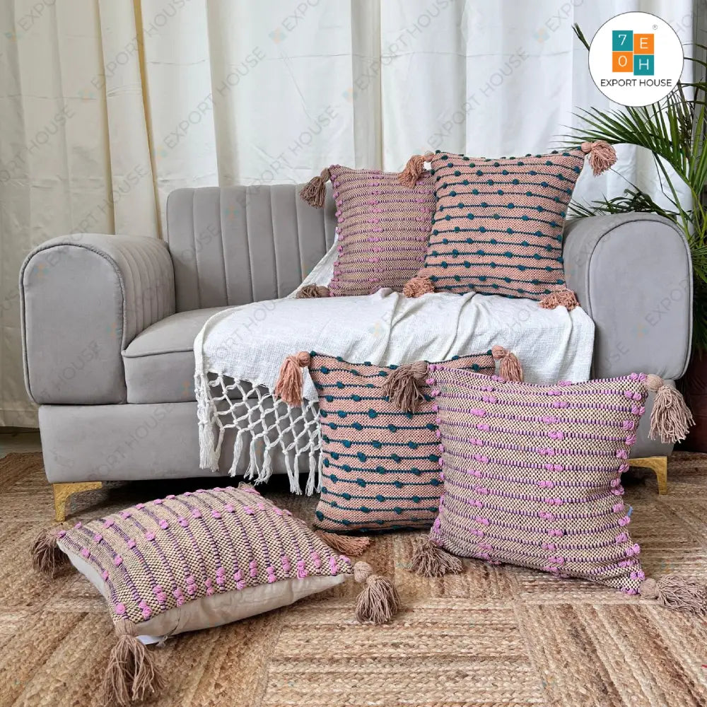 Cotton Boho Cushion Cover - Surplus set of 5, Size:40cm X 40cm (16" X 16")