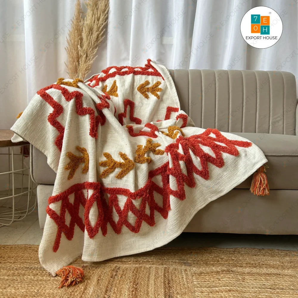 Cotton Premium Sofa Throw Blanket, Size:127cm X 152cm (50" X 60")