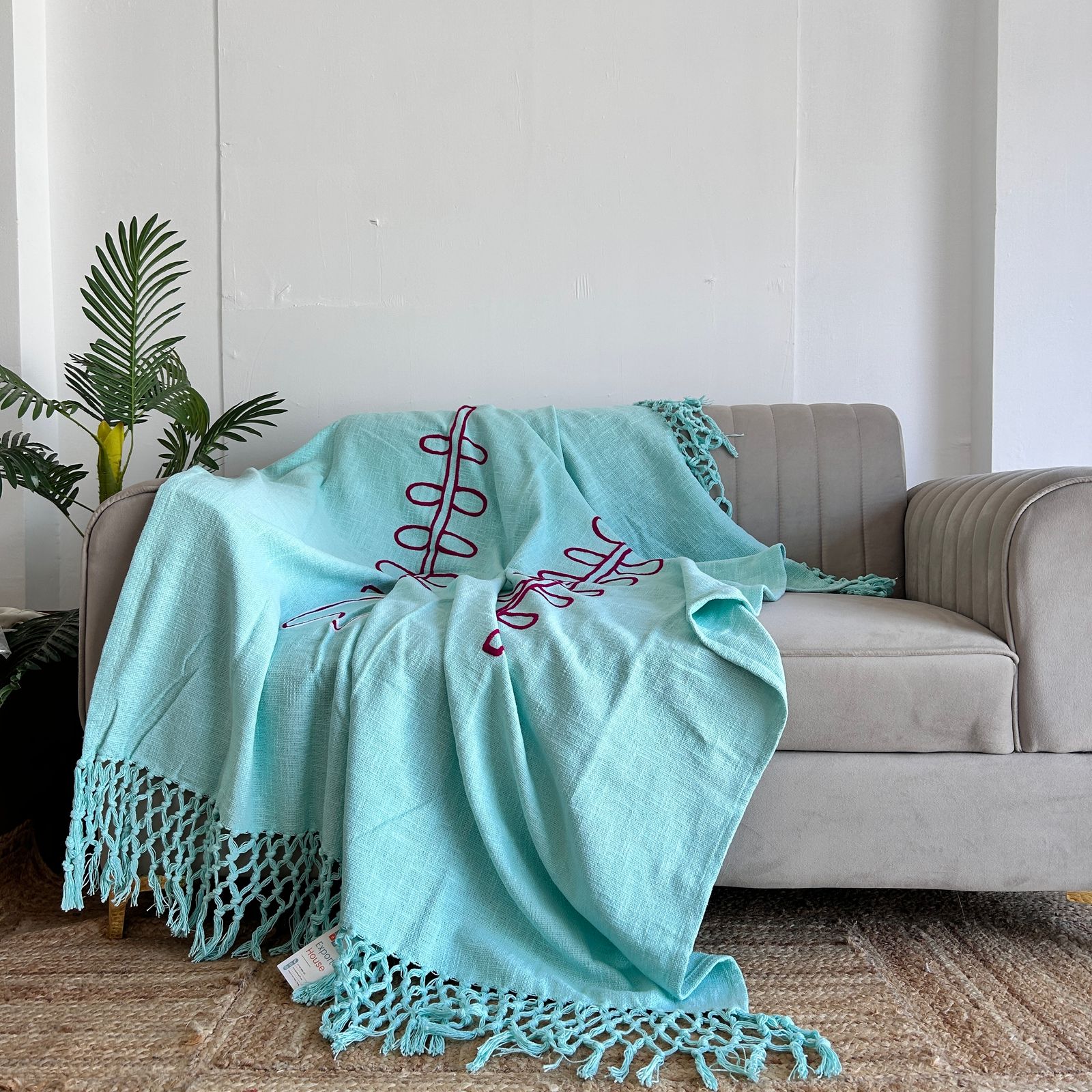 Embroidered Cotton Sofa Throw Blanket