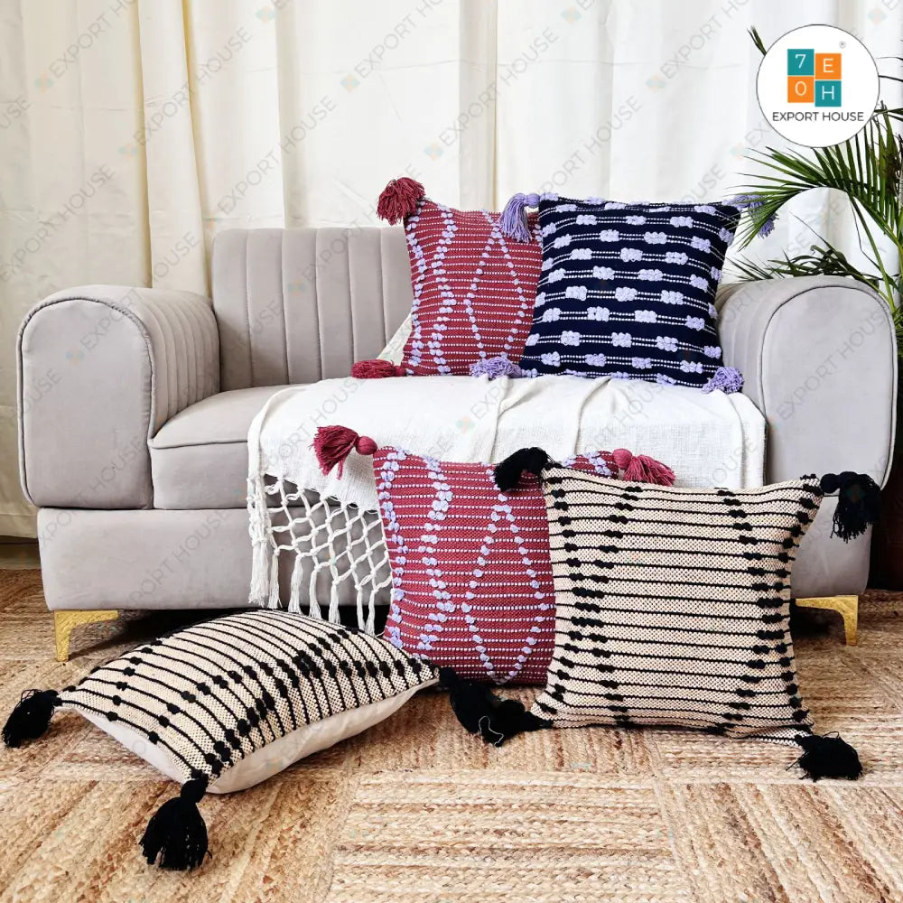 Cotton Boho Cushion Cover - Surplus set of 5, Size:40cm X 40cm (16" X 16")