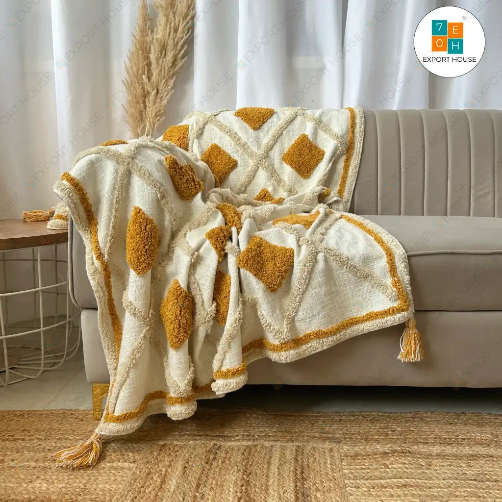 Mustard Grid Throw Premium Sofa Throws Export House