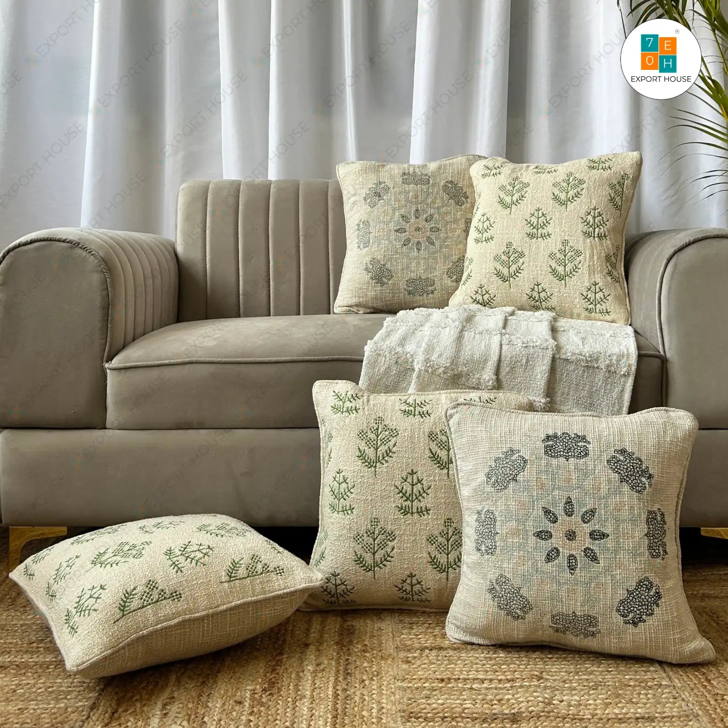 Cotton Embroidered Cushion Cover - Premium Set of 5, Size:40cm X 40cm (16" X 16")