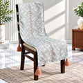 Grey & White Mosaic Print Chair Cover with Tassels
