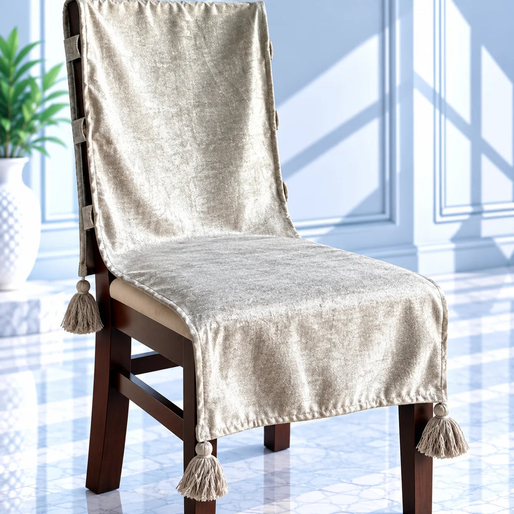 Ash Grey Woven Jacquard Chair Cover with Tassels