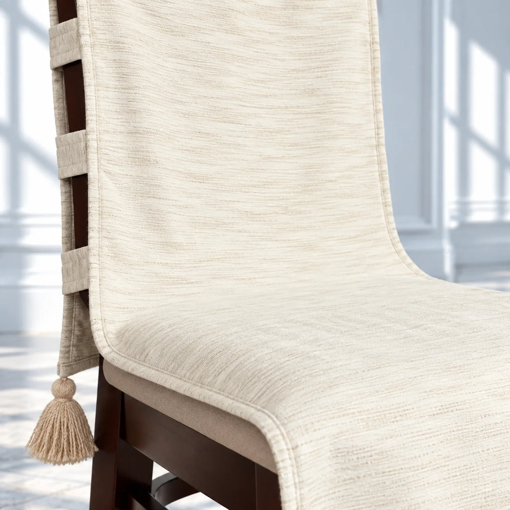 Pure Ivory Textured Chair Cover with Tassels
