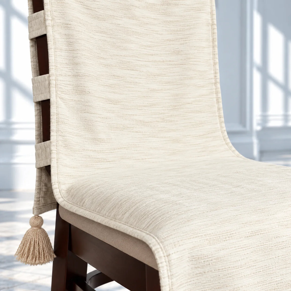Pure Ivory Textured Chair Cover with Tassels