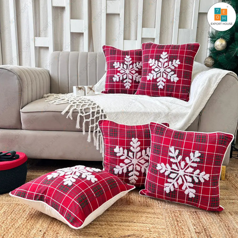 Christmas Themed Cotton Embroidered Cushion Cover, Size:40cm X 40cm (16" X 16")