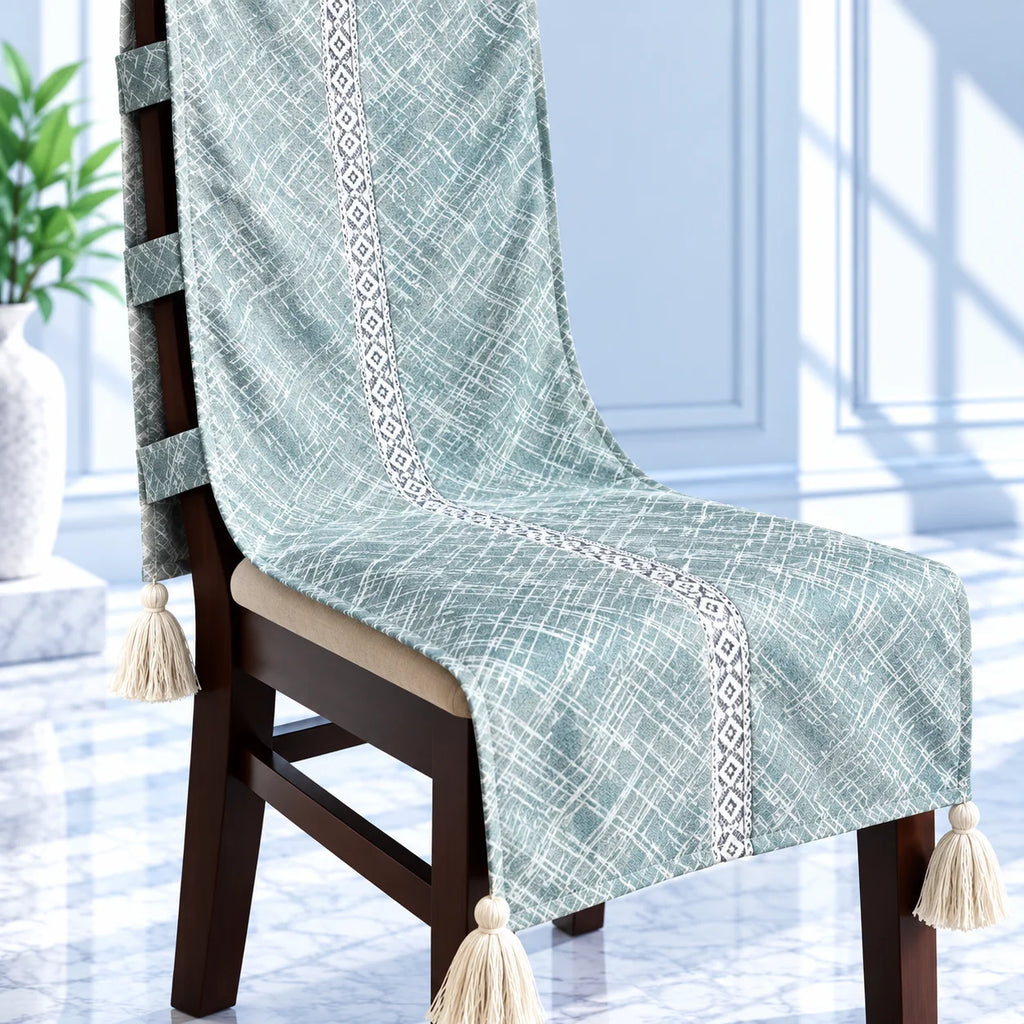 Eucalyptus Green Crosshatch Chair Cover with Tassels