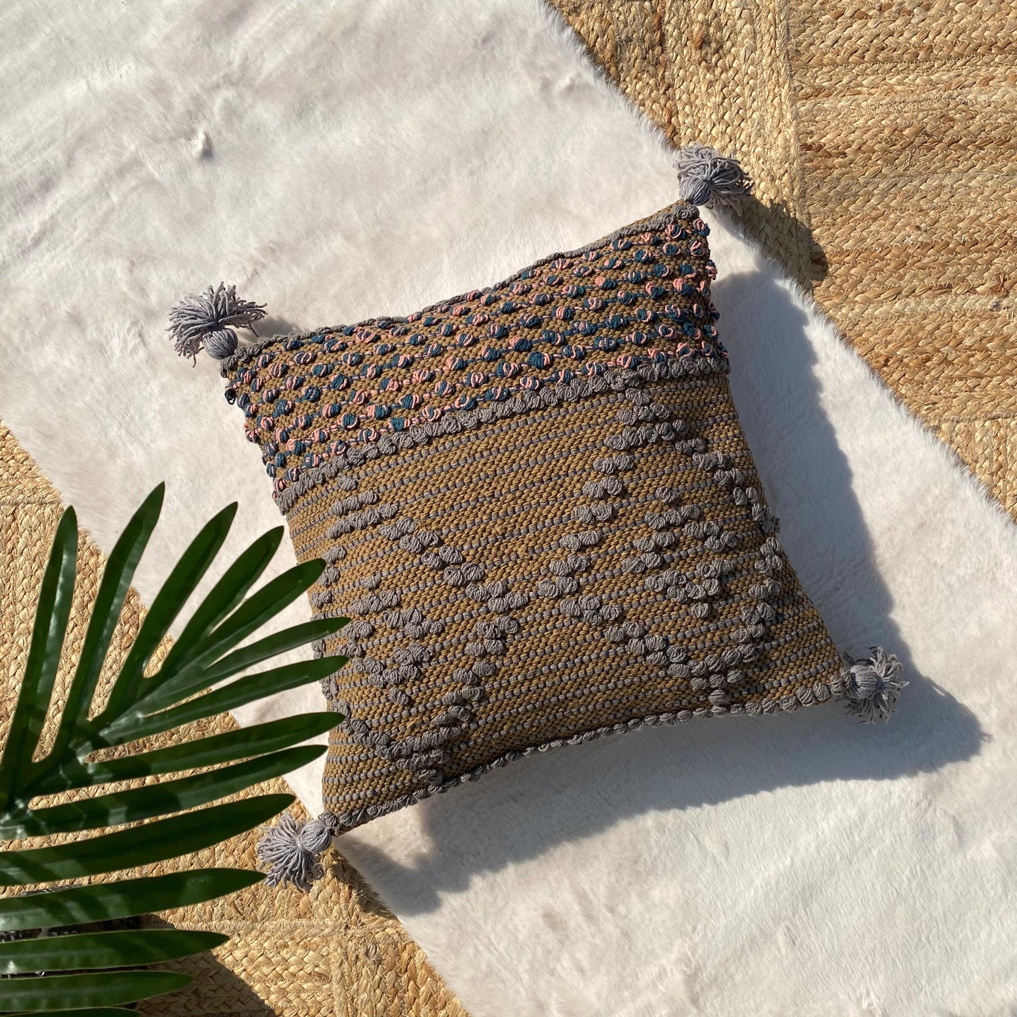 Export House Cotton Boho Cushion Cover -  Size:40cm X 40cm (16" X 16")