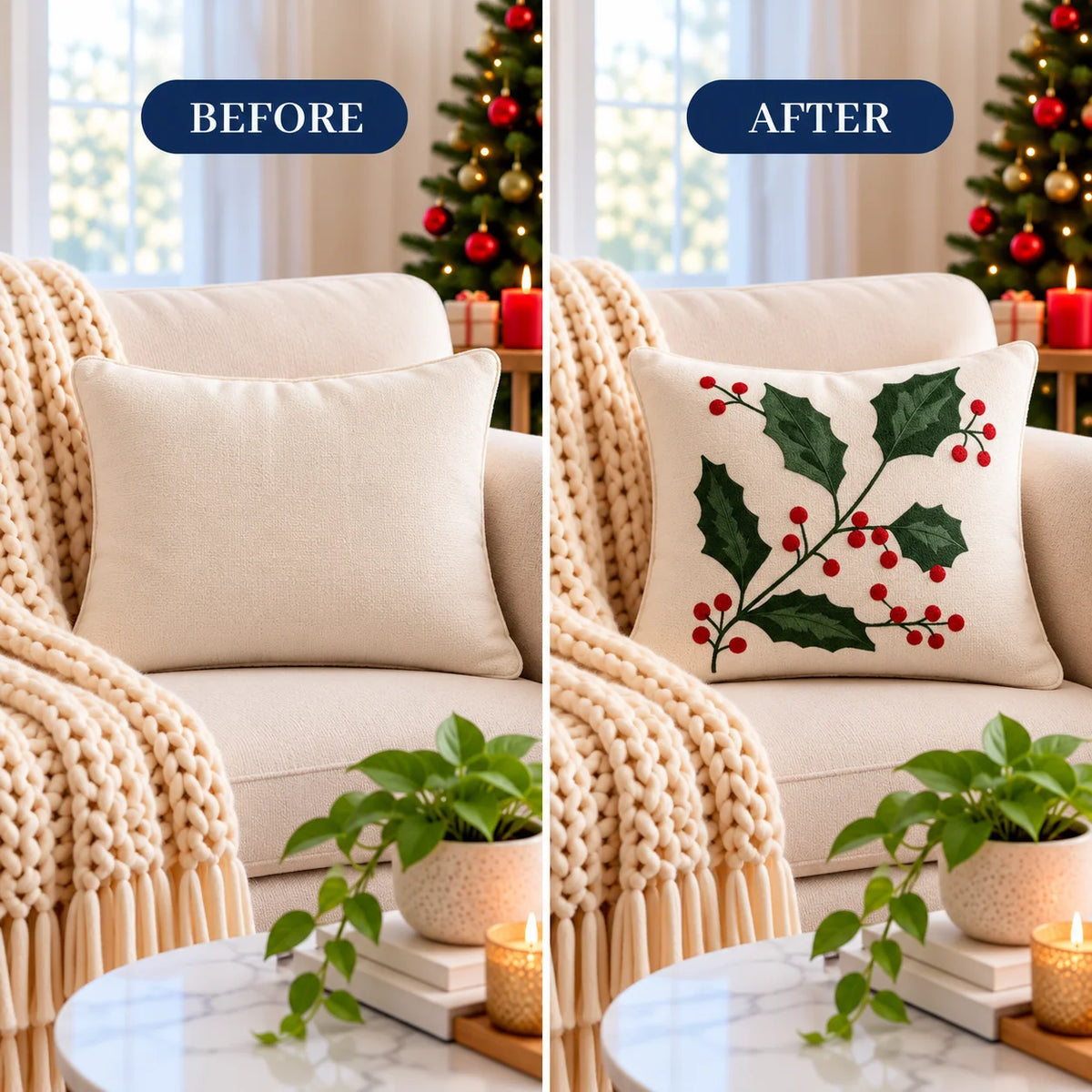 Christmas Embroidered Cushion Cover