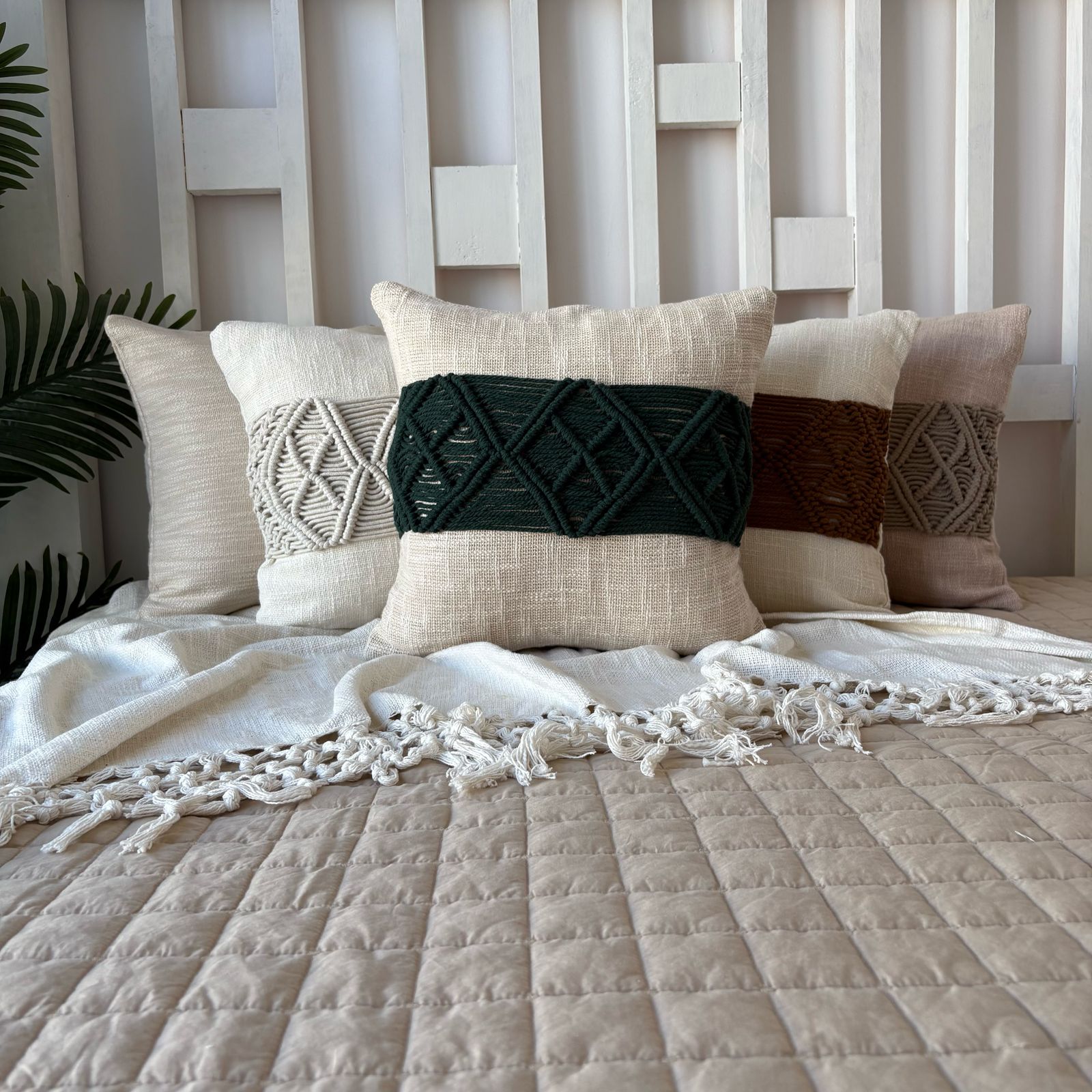 Slub-Cotton Macrame Cushion Cover, 40cm X 40cm (16" X 16")