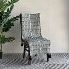 Black & Cream Diamond Jacquard Chair Cover with White Lace & Tassels