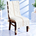 Milk White Textured Jacquard Chair Cover with Lace & Tassels