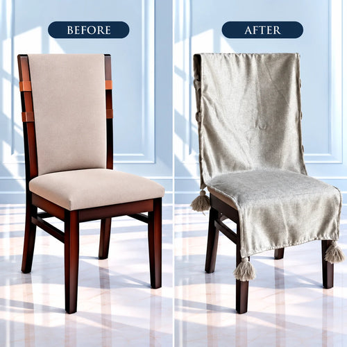 Ash Grey Woven Jacquard Chair Cover with Tassels