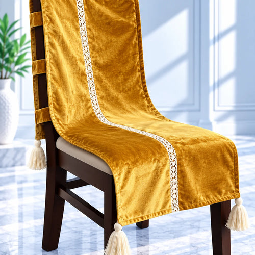Antique Gold Crushed Velvet Look Chair Cover with Tassels