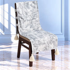 Silver Grey Textured Marbled Chair Cover with Tassels