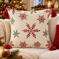Winter Star Printed Cotton Cushion Cover â€“ Red & Green