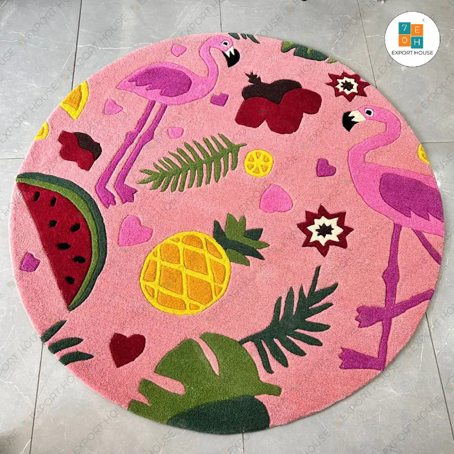 Flamingo Round Kids Carpet - Export House