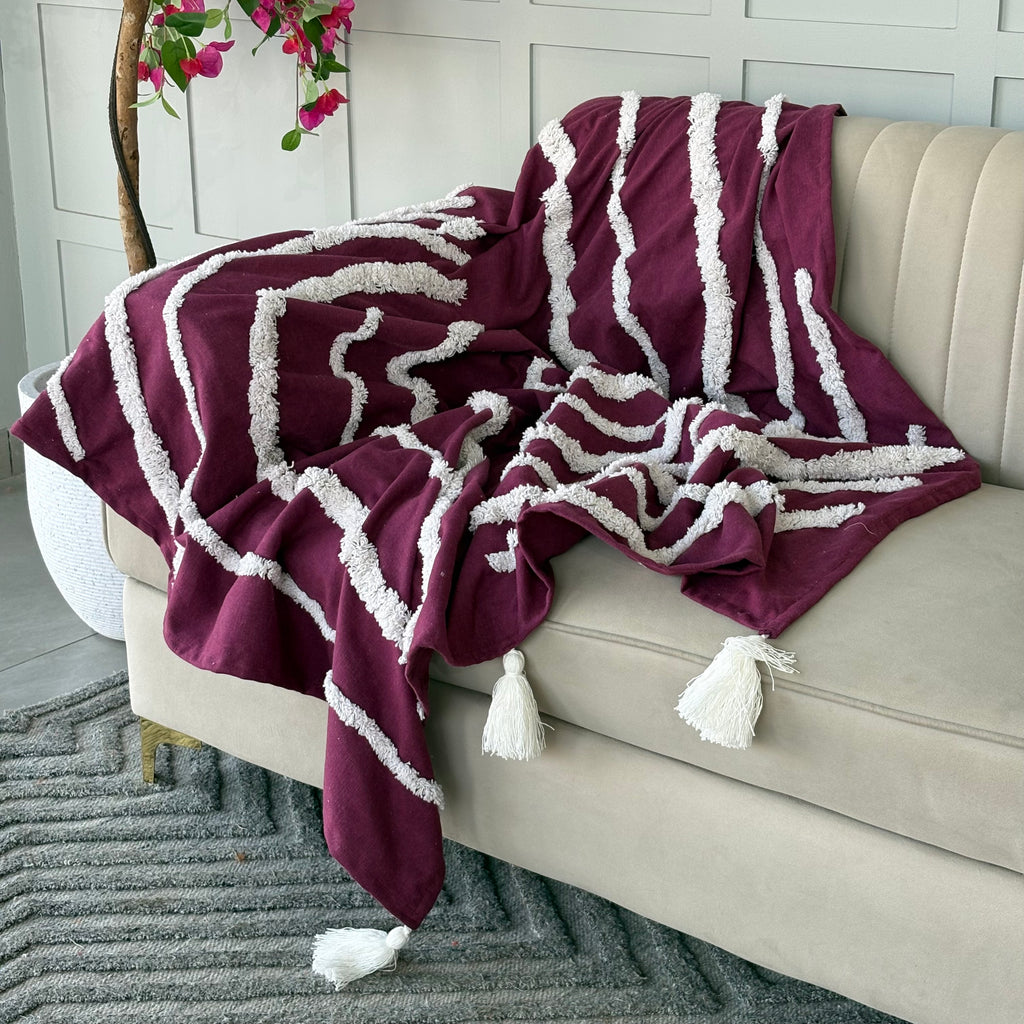 Plum Stripe Cotton Sofa Throw Blanket â€“ 50 Ã— 60 Inches