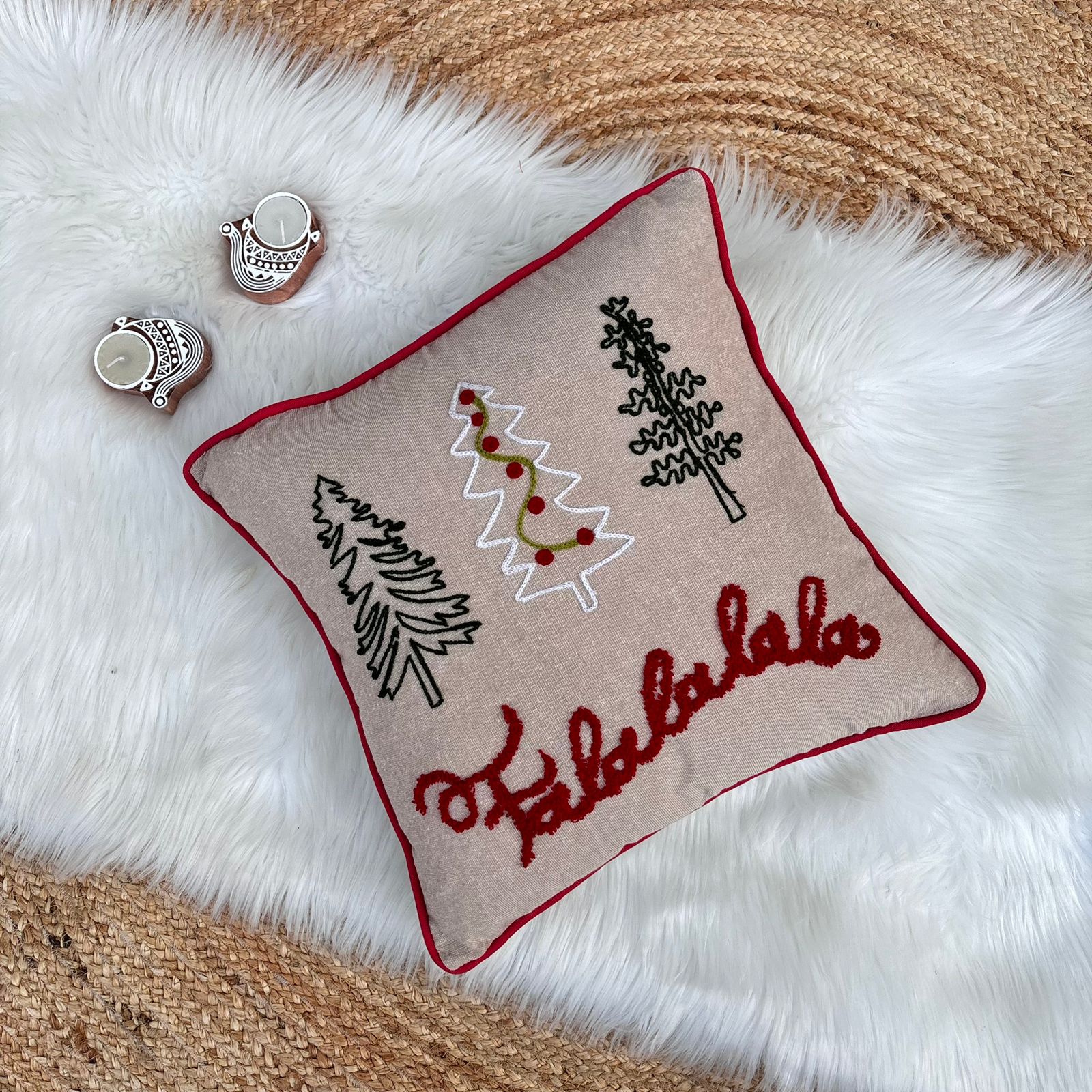 Christmas Themed Cotton Embroidered Cushion Cover, Size:40cm X 40cm (16" X 16")