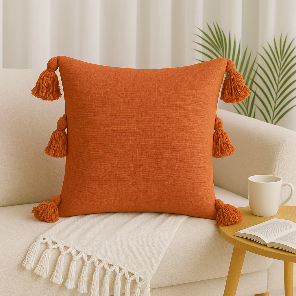 Slub-Cotton Plain Cushion Cover, 40cm X 40cm (16" X 16")