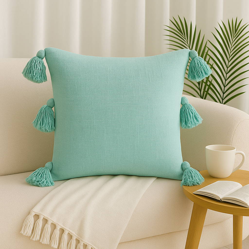 Slub-Cotton Plain Cushion Cover, 40cm X 40cm (16" X 16")