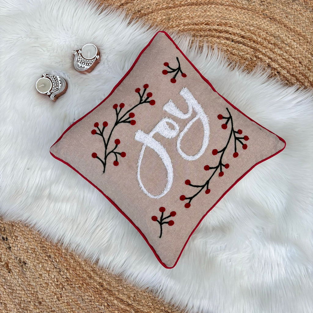 Christmas Themed Cotton Embroidered Cushion Cover, Size:40cm X 40cm (16" X 16")
