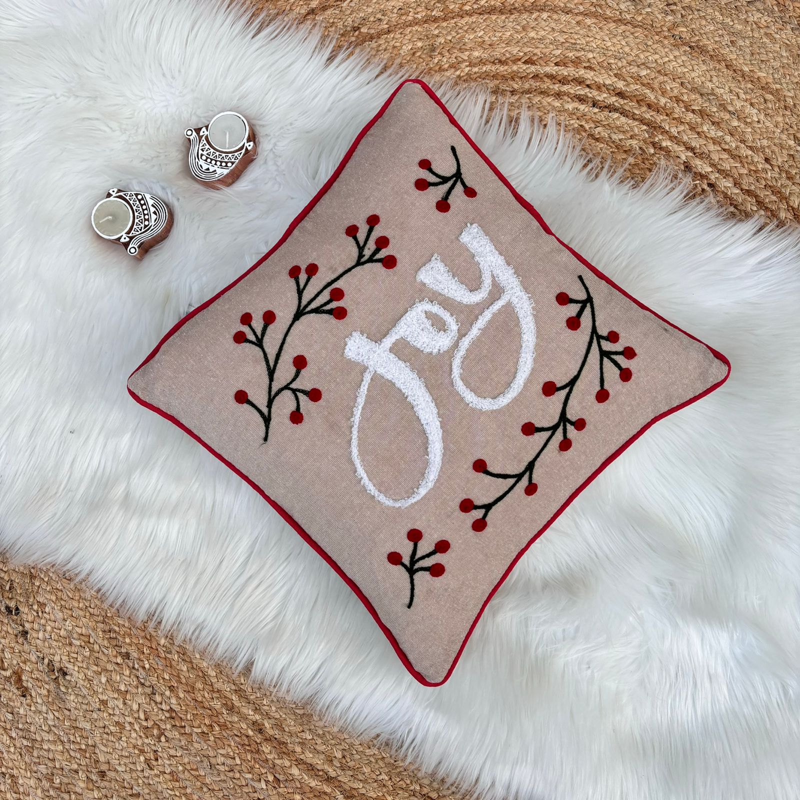 Christmas Themed Cotton Embroidered Cushion Cover, Size:40cm X 40cm (16" X 16")