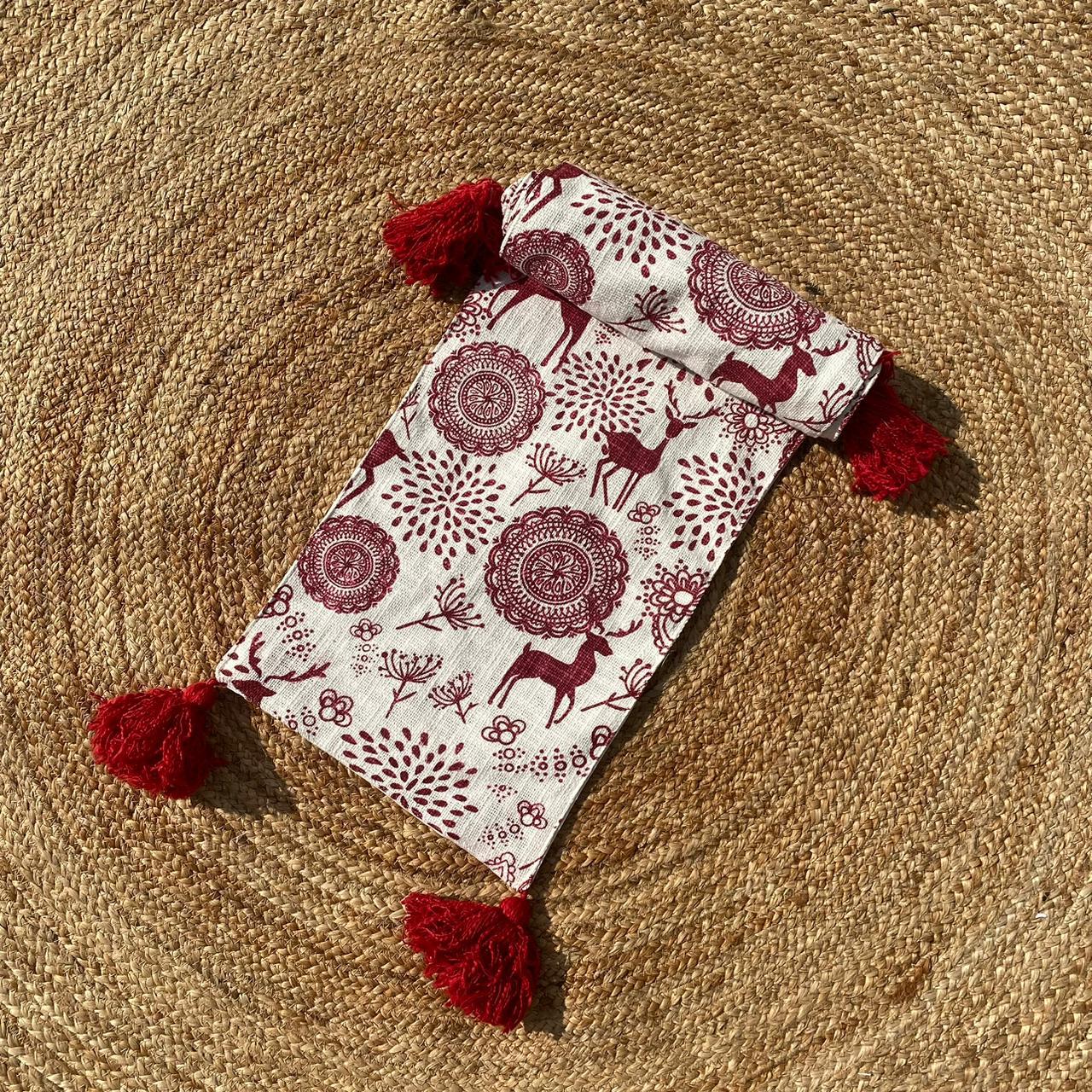 Christmas Themed Cotton Printed Table Runner, Size:30cm x 182cm (12" x 72")