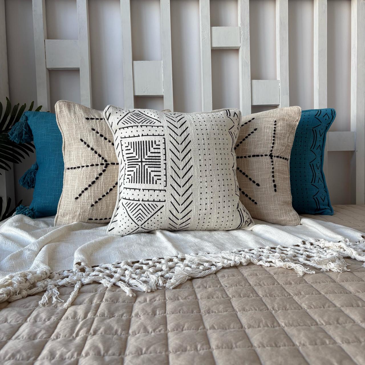 Slub-Cotton Printed Cushion Cover, 40cm X 40cm (16" X 16")