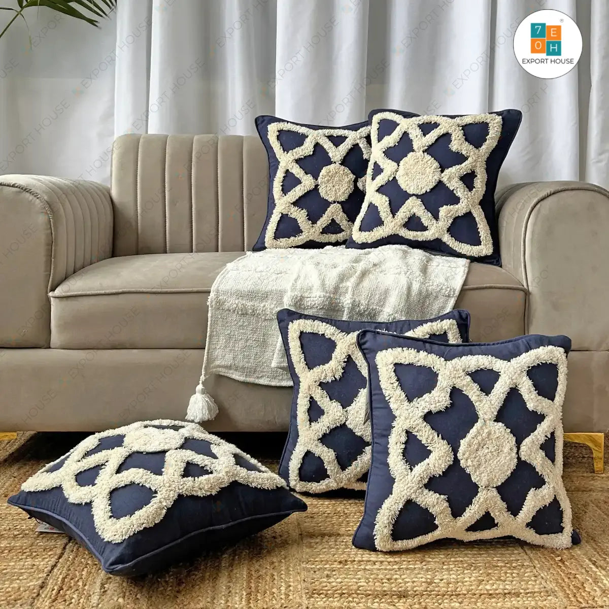 Export House Cotton Tufted Cushion Cover -  Size:40cm X 40cm (16" X 16")